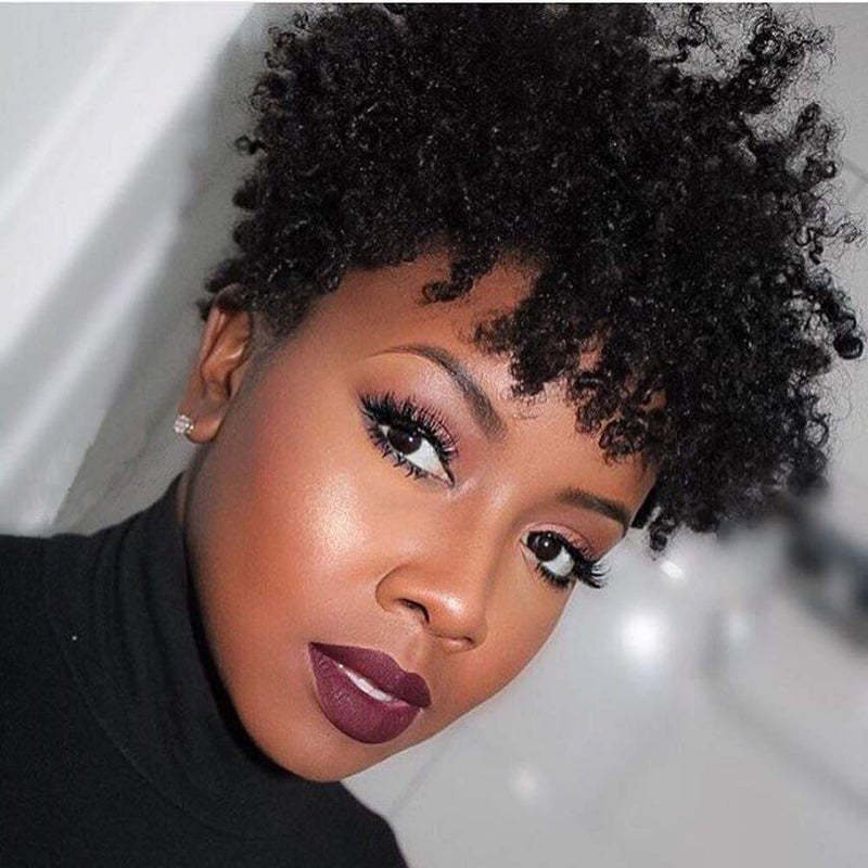 Ms Taj Afro Kinky Human Hair Wigs for Black Women Brazilian Virgin Short Curly Wigs None Lace 150% Density Unprocessed Afro Wig Human Hair Curly Machine Made (Natural Color, afro wig) - Image 1
